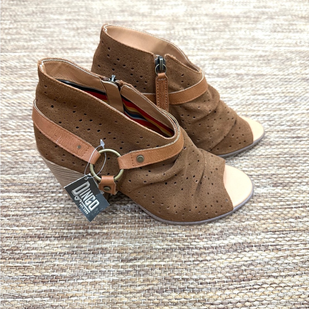 NWT Dingo Whiskey Brown Suede Cow Leather Booties Western Boho Sandals Size 8.5M
